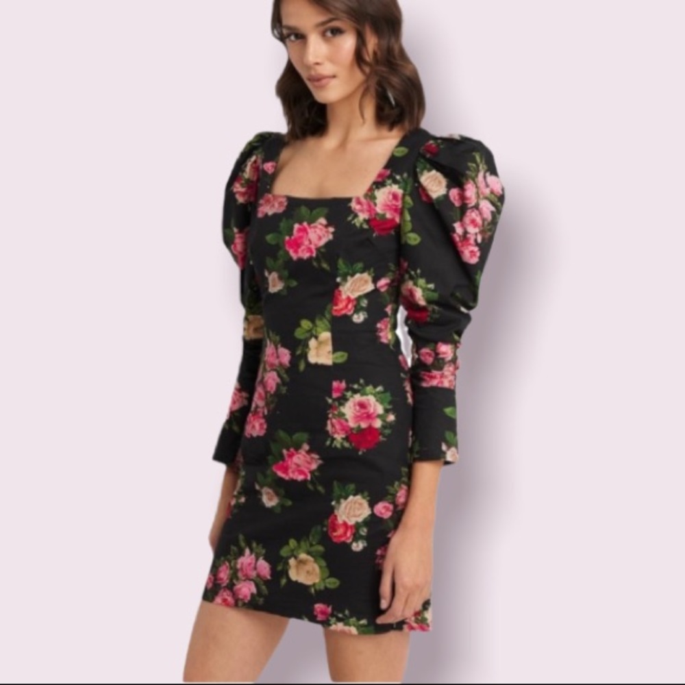 NA-KD Voluminous Shoulder Dress in Black Floral
